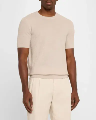 Emporio Armani Men 's Textured Wool Short-Sleeve Crewneck Sweater | Thumbnail 3