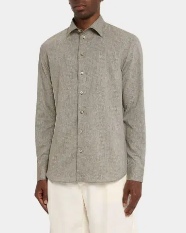 Emporio Armani Men's Linen and Cotton Diamond-Print Sport Shirt | Thumbnail 3 Emporio Armani Men's Linen and Cotton Diamond-Print Sport Shirt | Thumbnail 3