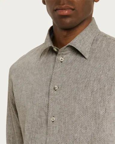 Emporio Armani Men's Linen and Cotton Diamond-Print Sport Shirt | Thumbnail 4 Emporio Armani Men's Linen and Cotton Diamond-Print Sport Shirt | Thumbnail 4