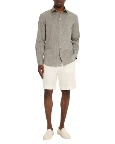 Emporio Armani Men's Linen and Cotton Diamond-Print Sport Shirt | Thumbnail 1 Emporio Armani Men's Linen and Cotton Diamond-Print Sport Shirt | Thumbnail 1
