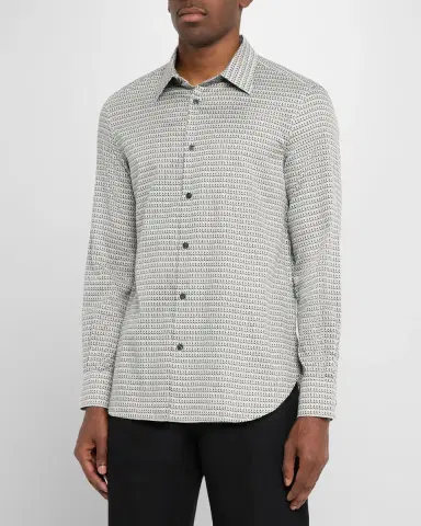 Emporio Armani Men's Cotton Circle-Print Sport Shirt | Thumbnail 3