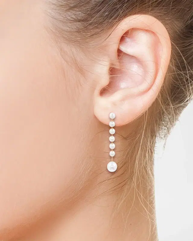18K Yellow Gold Detachable Pearl Dangle Earrings