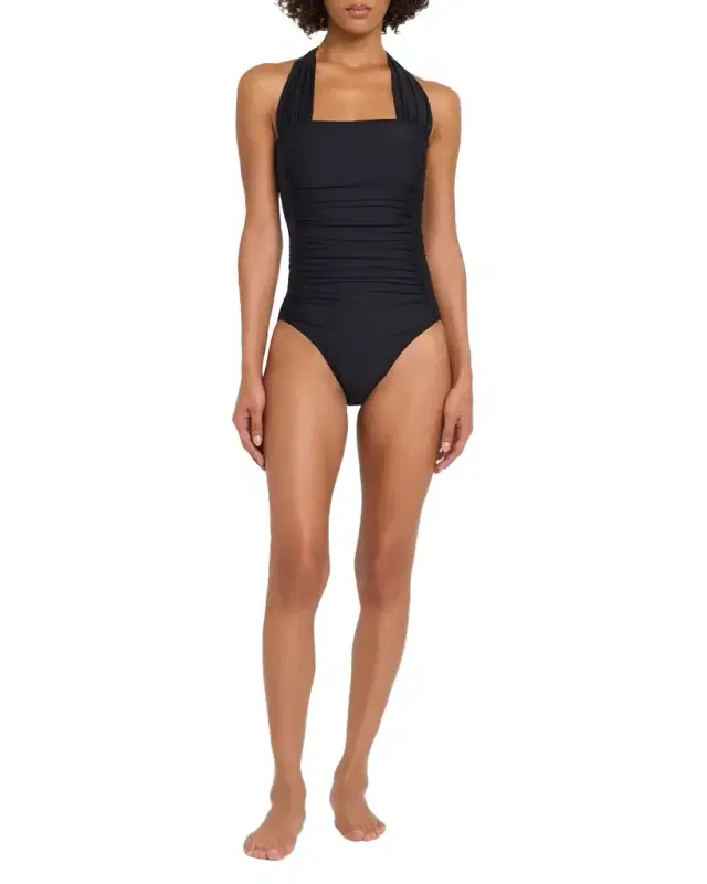 Johnny Was Ruched Halter One-Piece Swimsuit