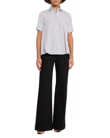 Adam Lippes Charlie Striped Short-Sleeve Button-Down Top | Thumbnail 1 Adam Lippes Charlie Striped Short-Sleeve Button-Down Top | Thumbnail 1