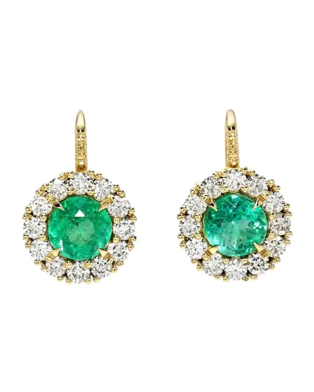 14K Emerald with Diamond Halo Heirloom Earrings