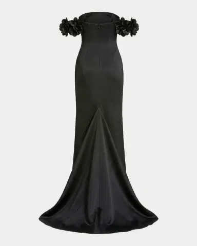 Mac Duggal Off-Shoulder Floral Applique Column Gown | Thumbnail 4 Mac Duggal Off-Shoulder Floral Applique Column Gown | Thumbnail 4