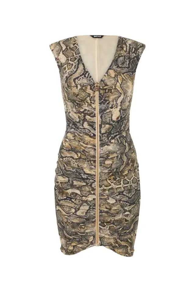 Roberto Cavalli Mini Dress With Zipper And Python Print
