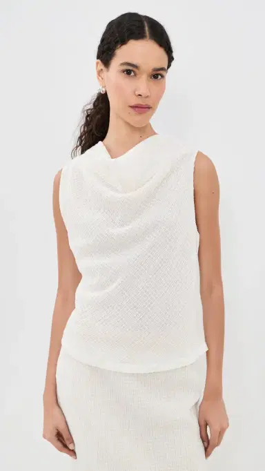 Vince Shadow Grid Cowl Neck Top Chalk | Thumbnail 2 Vince Shadow Grid Cowl Neck Top Chalk | Thumbnail 2