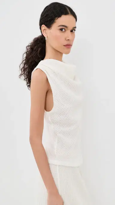 Vince Shadow Grid Cowl Neck Top Chalk | Thumbnail 4 Vince Shadow Grid Cowl Neck Top Chalk | Thumbnail 4