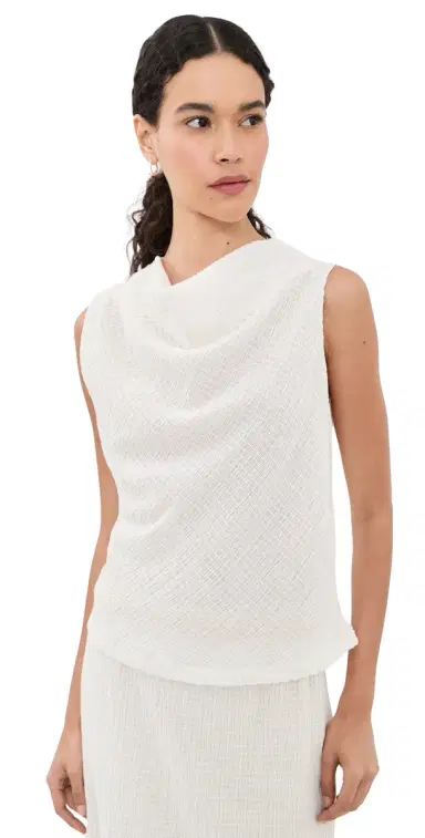 Vince Shadow Grid Cowl Neck Top Chalk | Thumbnail 1 Vince Shadow Grid Cowl Neck Top Chalk | Thumbnail 1