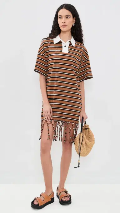 Nanushka Benigna Dress Tan/White/Black Stripe | Thumbnail 5 Nanushka Benigna Dress Tan/White/Black Stripe | Thumbnail 5