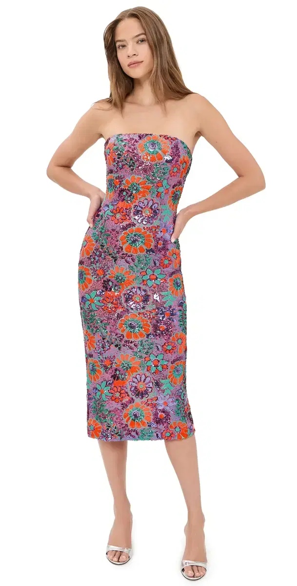 Ramy Brook Bonnie Dress Coral Sequin Combo