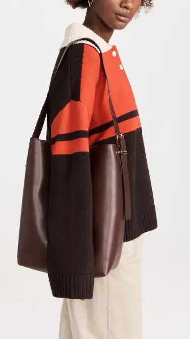 Madewell The Essential Bucket Tote in Leather Chocolate Raisin Leather One Size | Thumbnail 3