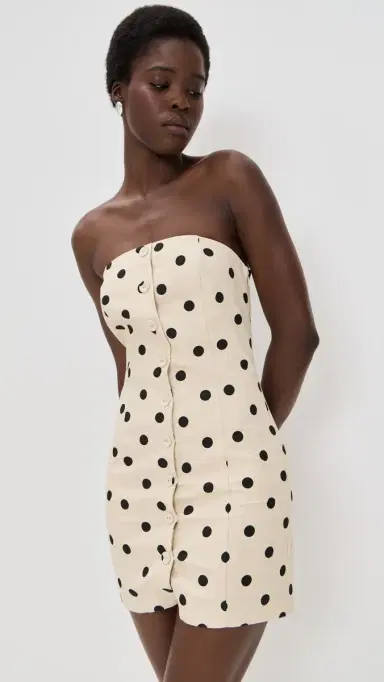 endless rose Polka Dot Linen Strapless Dress and/Black | Thumbnail 2 endless rose Polka Dot Linen Strapless Dress and/Black | Thumbnail 2