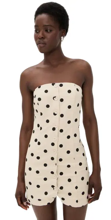 endless rose Polka Dot Linen Strapless Dress and/Black | Thumbnail 1 endless rose Polka Dot Linen Strapless Dress and/Black | Thumbnail 1