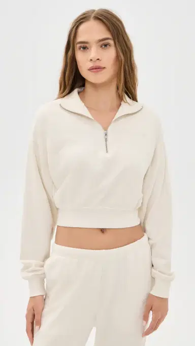 ÉTERNE Cropped Half-Zip Sweatshirt Bone | Thumbnail 2 ÉTERNE Cropped Half-Zip Sweatshirt Bone | Thumbnail 2