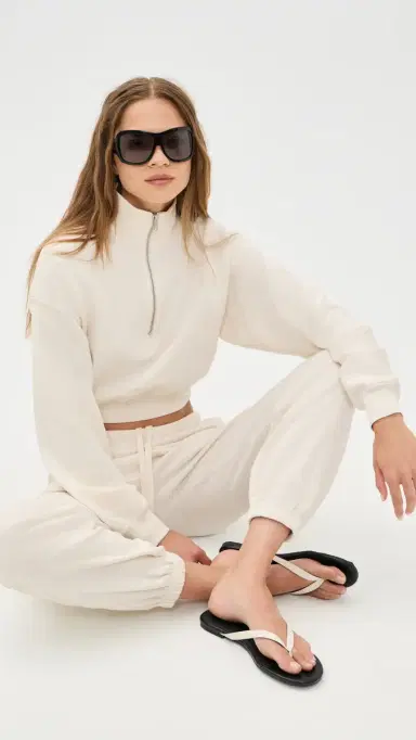 ÉTERNE Cropped Half-Zip Sweatshirt Bone | Thumbnail 5 ÉTERNE Cropped Half-Zip Sweatshirt Bone | Thumbnail 5