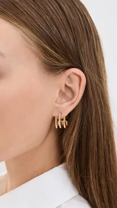Kenneth Jay Lane Gold Post Huggie Hoop Earrings Gold/Pearl One Size | Thumbnail 3