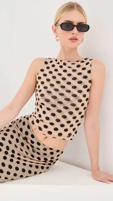 LE BOP Carrie Tank Tan/Black Polka Dot L | Thumbnail 2