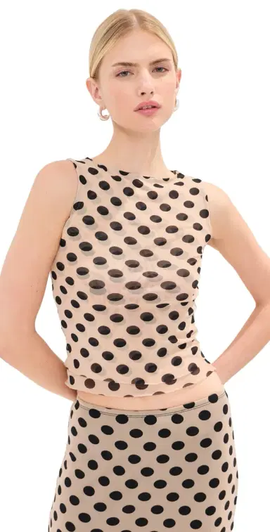 LE BOP Carrie Tank Tan/Black Polka Dot L | Thumbnail 1