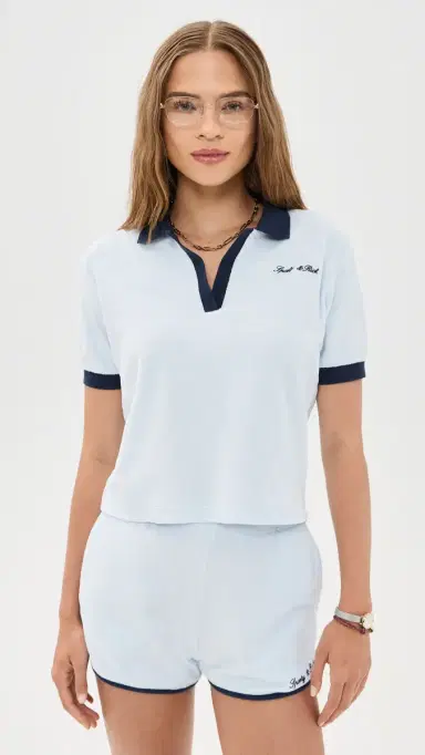 Sporty & Rich Signature Logo Terry Polo Ciel/Dark Navy Dark Navy | Thumbnail 2 Sporty & Rich Signature Logo Terry Polo Ciel/Dark Navy Dark Navy | Thumbnail 2