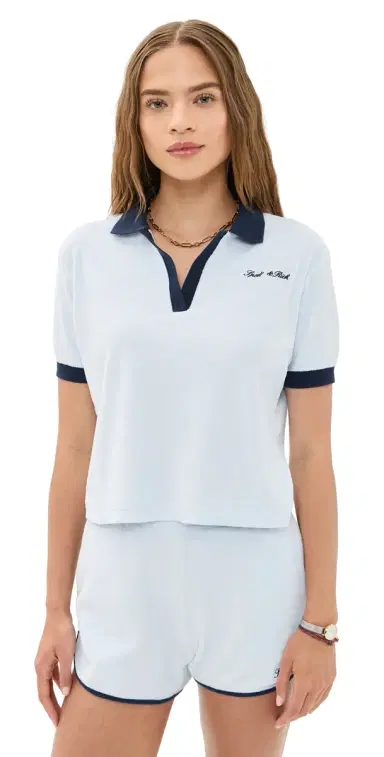 Sporty & Rich Signature Logo Terry Polo Ciel/Dark Navy Dark Navy | Thumbnail 1 Sporty & Rich Signature Logo Terry Polo Ciel/Dark Navy Dark Navy | Thumbnail 1