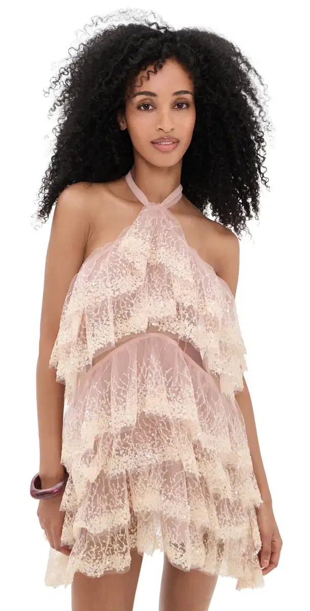 AKNVAS Angelica Ruffle Tiered Dress Nude