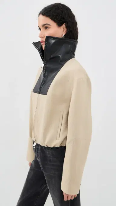 Nanushka Alonza Funnel Neck Jacket Stone/Black | Thumbnail 4