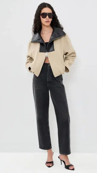 Nanushka Alonza Funnel Neck Jacket Stone/Black | Thumbnail 5