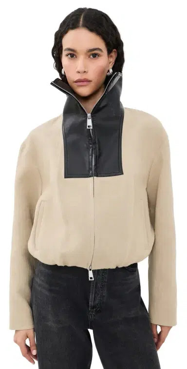 Nanushka Alonza Funnel Neck Jacket Stone/Black | Thumbnail 1