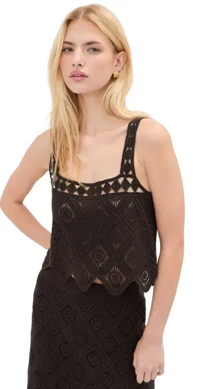 LE BOP Emilia Crochet Cropped Tank Chocolate | Thumbnail 1