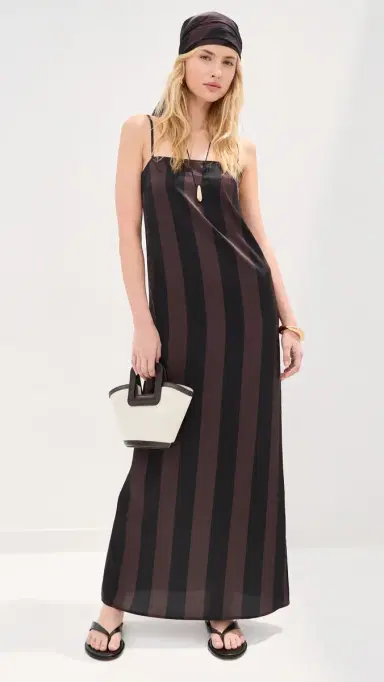 LE BOP Hailey Dress Chocolate/Black Stripe | Thumbnail 6
