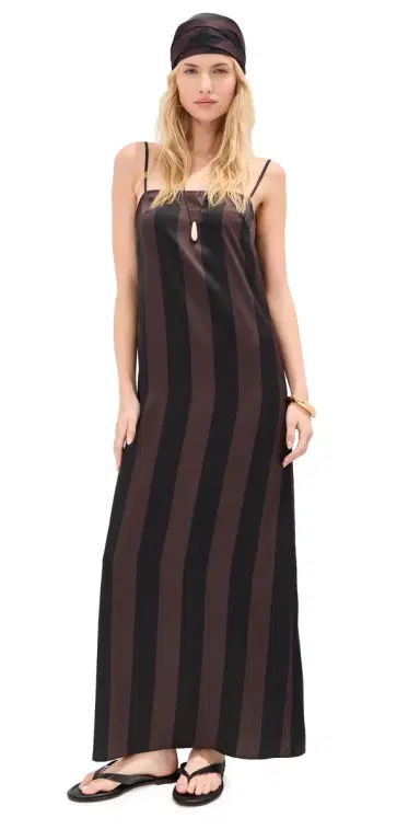 LE BOP Hailey Dress Chocolate/Black Stripe | Thumbnail 1