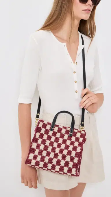 Clare V. Clare V. Petit Summer Mini Crochet Tote Plummy/Cream One Size | Thumbnail 3