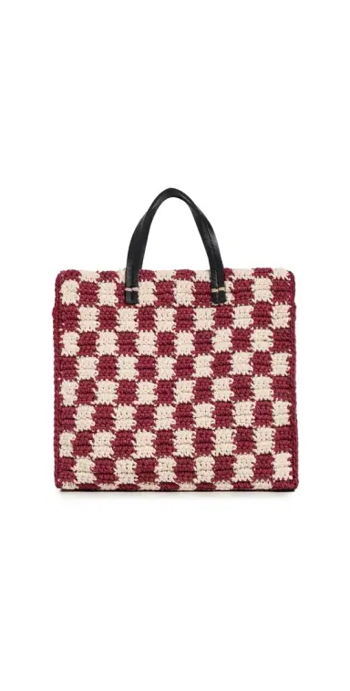 Clare V. Clare V. Petit Summer Mini Crochet Tote Plummy/Cream One Size | Thumbnail 1