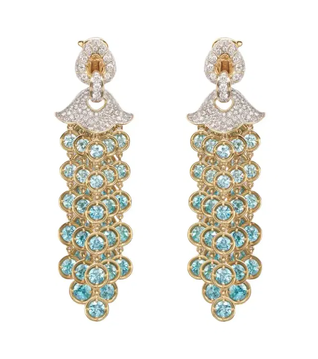 Pampilles 18kt gold drop earrings with diamonds and zircons