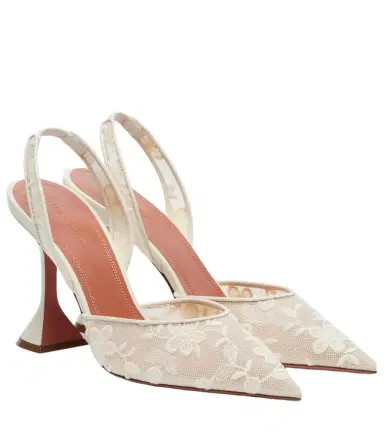 Amina Muaddi Holli leather-trimmed lace slingback pumps | Thumbnail 1