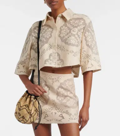 Valentino Floral cropped cotton-blend shirt | Thumbnail 2 Valentino Floral cropped cotton-blend shirt | Thumbnail 2