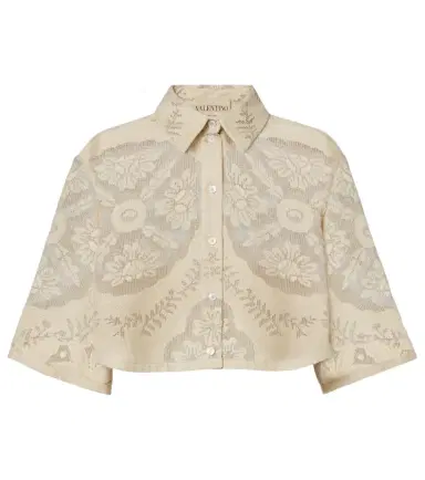 Valentino Floral cropped cotton-blend shirt | Thumbnail 1 Valentino Floral cropped cotton-blend shirt | Thumbnail 1