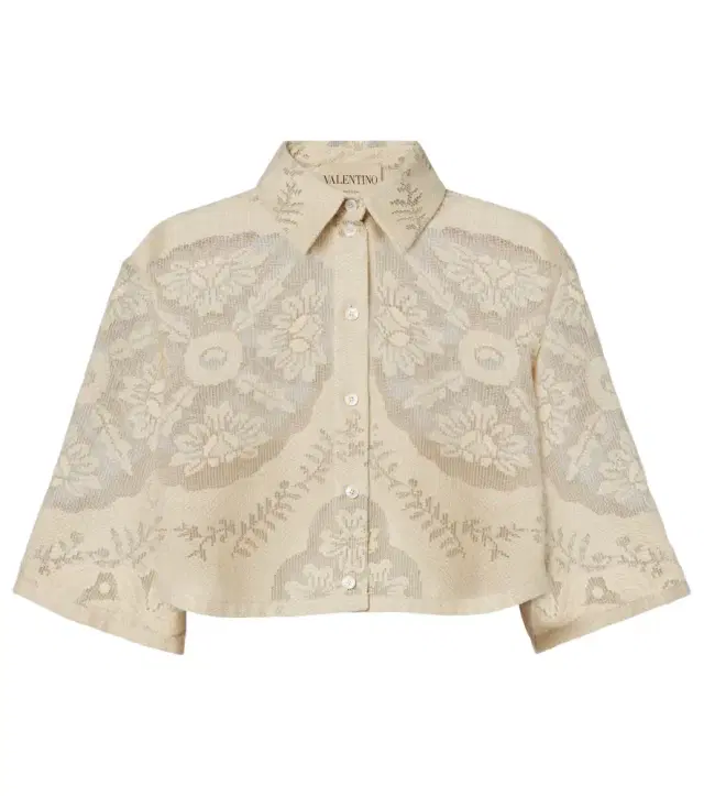 Valentino Floral cropped cotton-blend shirt