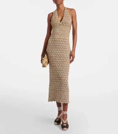 Valentino Open-knit linen-blend lamé midi dress | Thumbnail 2