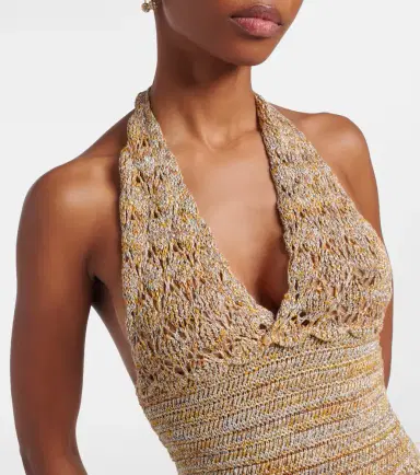 Valentino Open-knit linen-blend lamé midi dress | Thumbnail 3