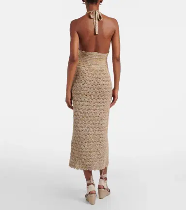 Valentino Open-knit linen-blend lamé midi dress | Thumbnail 6