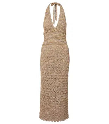 Valentino Open-knit linen-blend lamé midi dress | Thumbnail 1