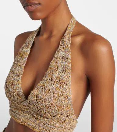 Valentino Open-knit linen-blend lamé crop top | Thumbnail 2