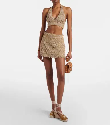 Valentino Open-knit linen-blend lamé crop top | Thumbnail 3