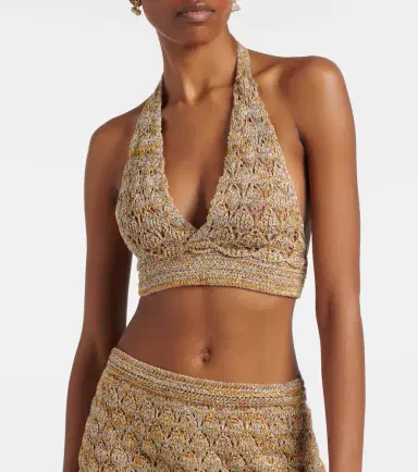Valentino Open-knit linen-blend lamé crop top | Thumbnail 4