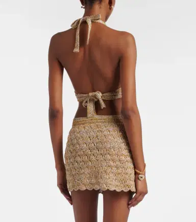 Valentino Open-knit linen-blend lamé crop top | Thumbnail 6
