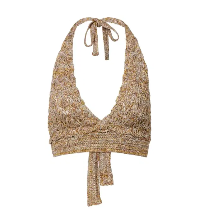 Valentino Open-knit linen-blend lamé crop top