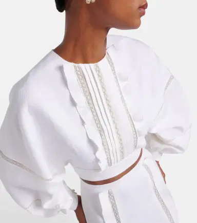 Valentino Lace-trimmed open-back linen blouse | Thumbnail 2 Valentino Lace-trimmed open-back linen blouse | Thumbnail 2